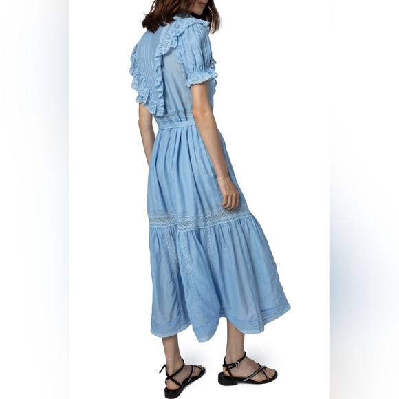 ZADIG & VOLTAIRE Ronelo Tomboy Oxford Blue Cotton Midi Dress Size Large - Picture 4 of 11